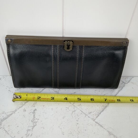 Vintage Fossil Clutch Wallet Kayla Black Pebbled Leather Brass  Frame - Picture 10 of 10
